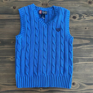 Boys Chaps Blue Cable Knit V-Neck Sweater Vest Size 5 Classic Cotton Preppy